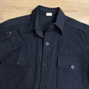 Vintage 70s Men’s U.S. Navy Wool CPO Blue Button Down Shirt Size 15x32